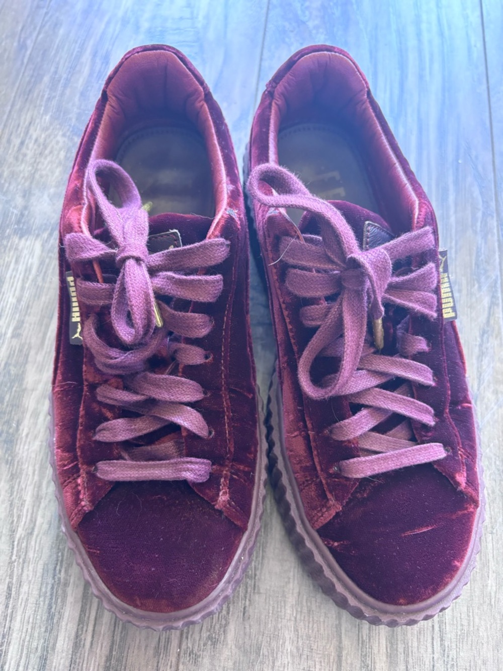 Puma Fenty X Women’s Burgundy Velvet Platform Sneakers